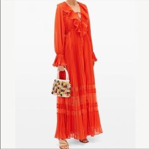 Lace trimmed Pleated Chiffon self portrait maxi dress size 10